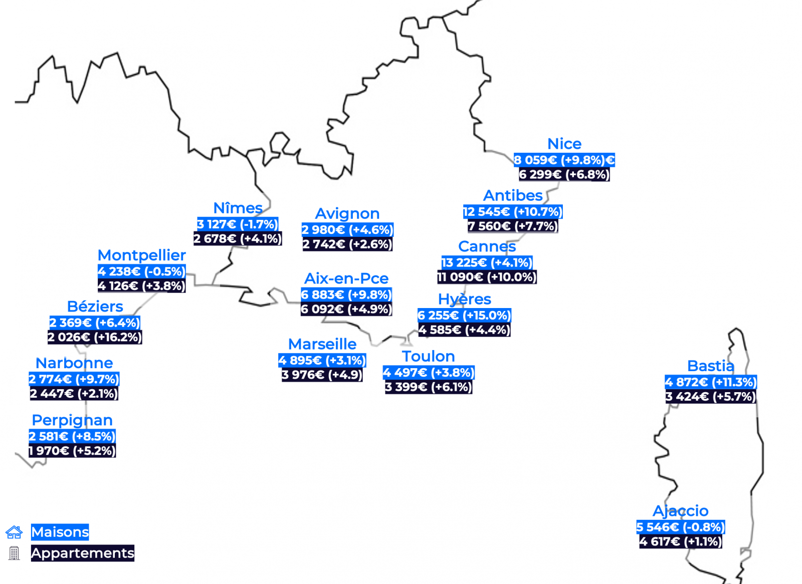 Source L'Observatoire GH - Prix/m² 2023 vs 2022
